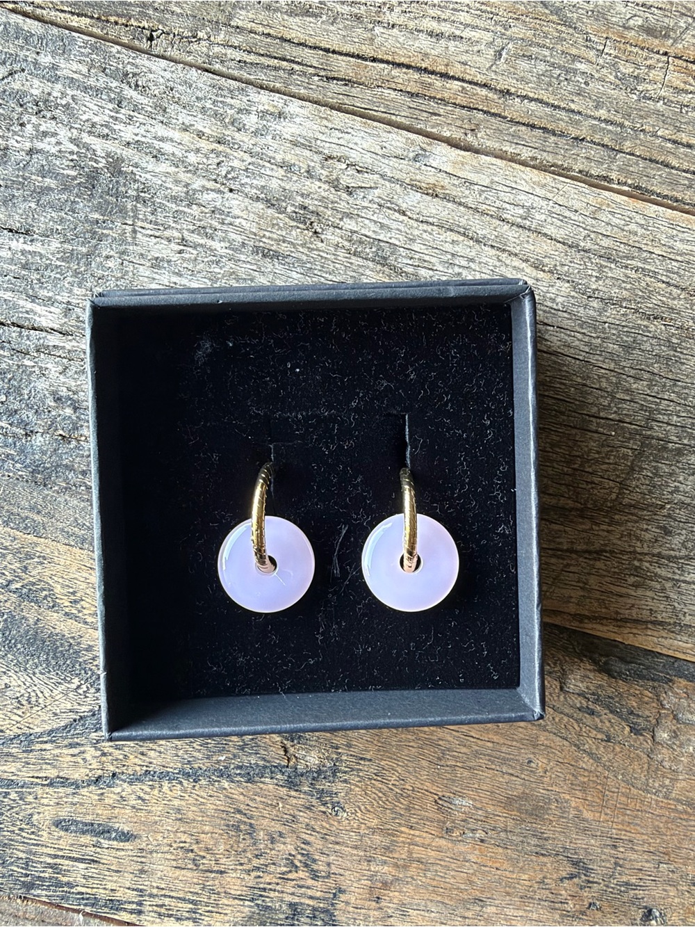 Pink Disc Drop Earrings with Gold Hoops